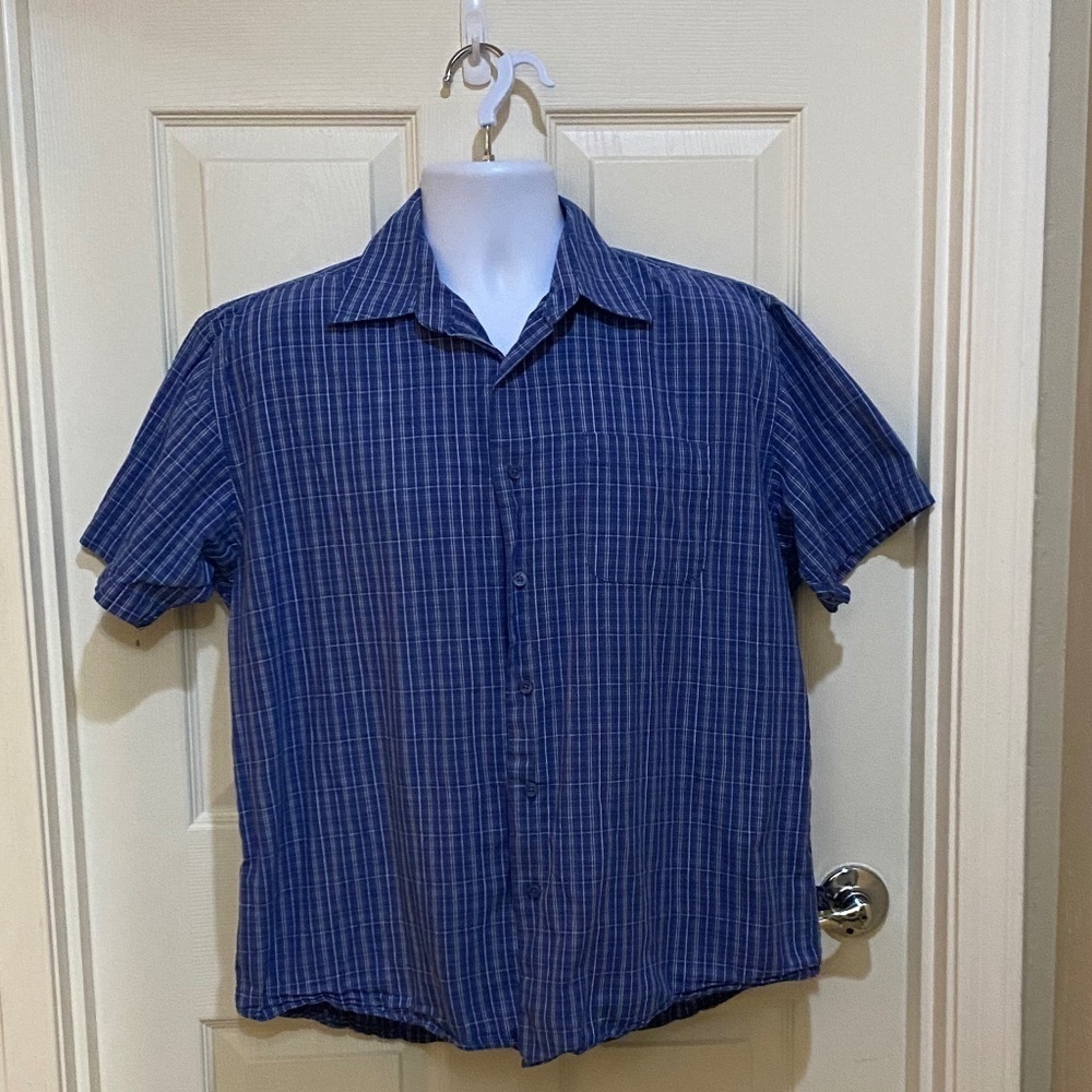 Woody's Retro Lounge Button Up Shirt Mens Size Large‎ Short Sleeve Blue Plaid